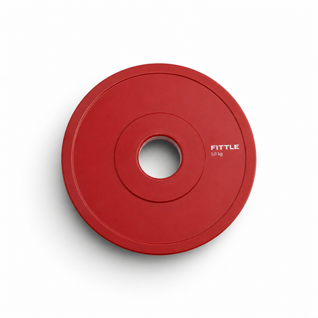 Red Fittle 5kg weight plate on a white background