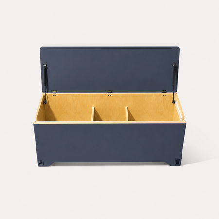 Open and empty Fittle home gym storage box for weights in midnight.