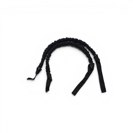 Pair of black 15kg Fittle resistance bands on a white background.