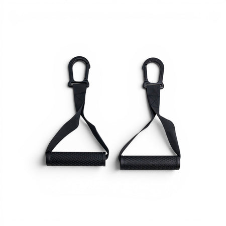 Pair of black Fittle resistance band handles on a white background
